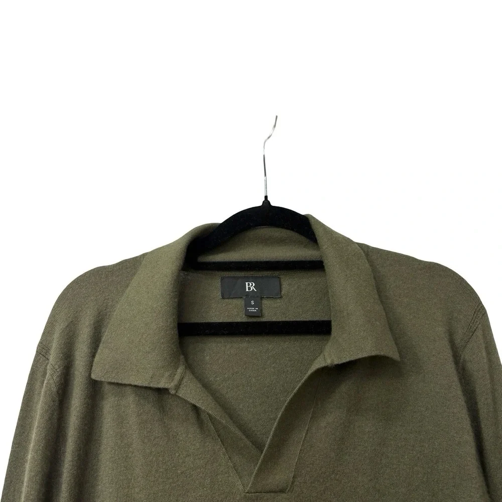 Banana Republic Green Polo Open Collar Cashmere Silk Sweater Size Small Men's